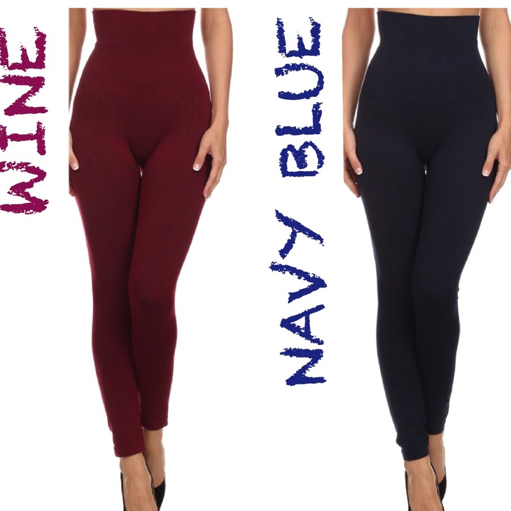 ZENANA HIGH WAISTED COMPRESSION LEGGINGS IN NAVY BLUE SIZE OS